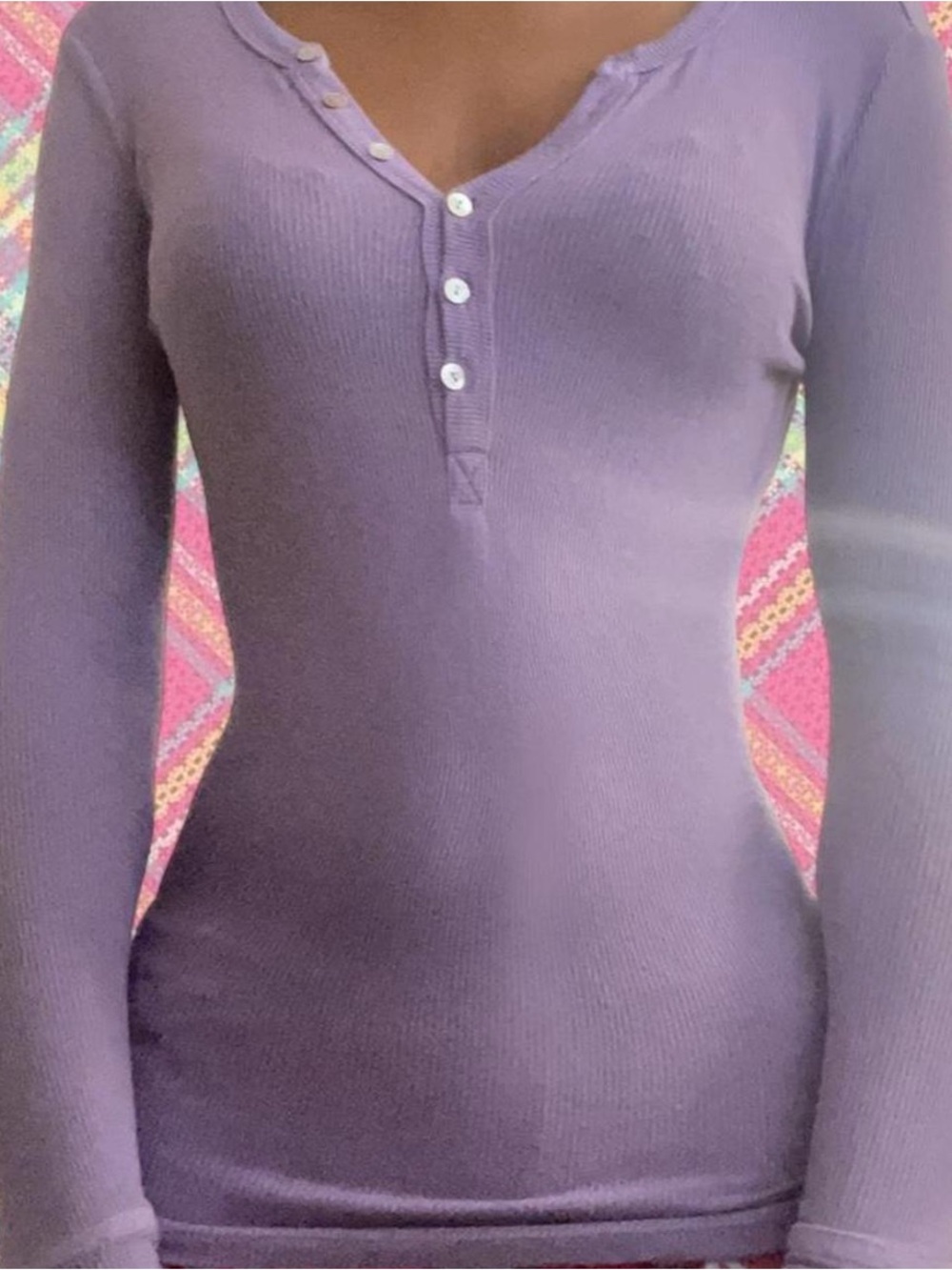 Vintage Lavender Long-sleeve henley summer/spring vibe☀️